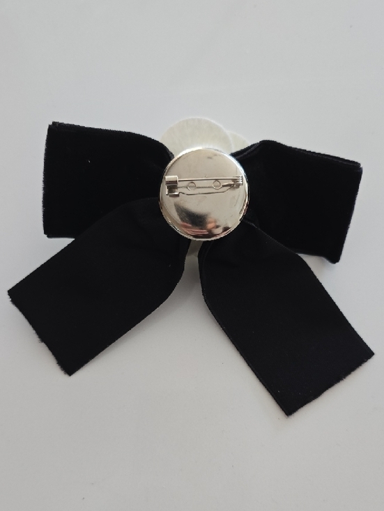 Black Velvet Bow with White Camellia Flower Hair Accessory